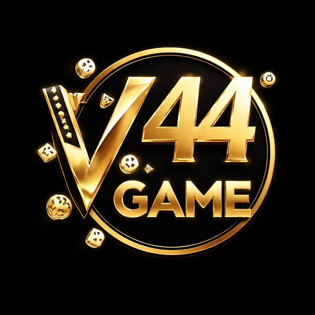 V44.bet Game official logo in gold with casino elements, secure online casino platform for slots, betting, and real money wins